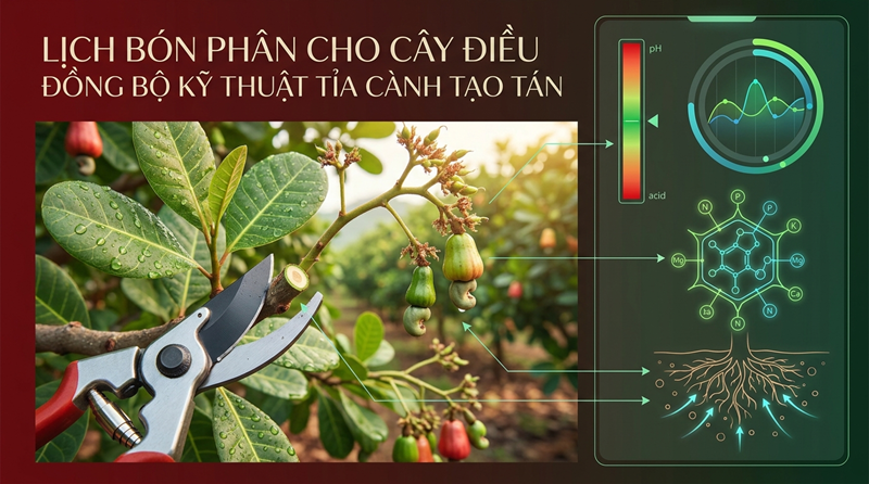 LỊCH BÓN PHÂN CHO CÂY ĐIỀU ĐỒNG BỘ KỸ THUẬT TỈA CÀNH TẠO TÁN