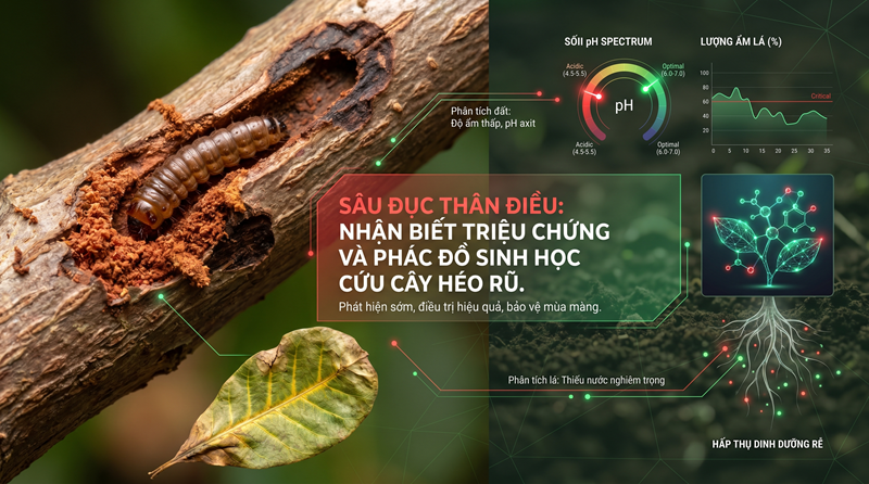 SÂU ĐỤC THÂN ĐIỀU: NHẬN BIẾT TRIỆU CHỨNG VÀ PHÁC ĐỒ SINH HỌC CỨU CÂY HÉO RŨ