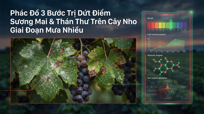 Phác Đồ 3 Bước Trị Dứt Điểm Sương Mai & Thán Thư Trên Cây Nho Giai Đoạn Mưa Nhiều