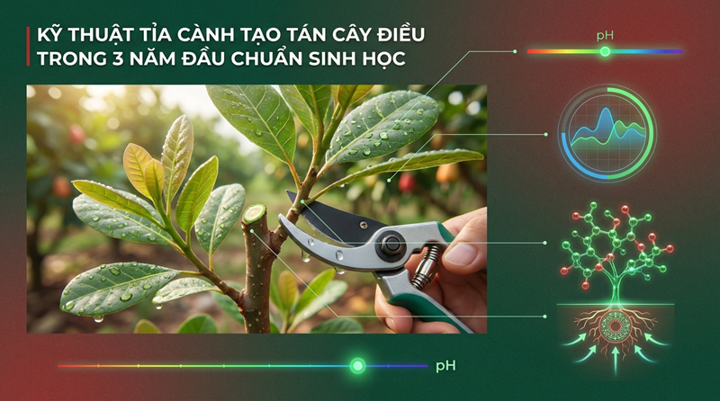 KỸ THUẬT TỈA CÀNH TẠO TÁN CÂY ĐIỀU TRONG 3 NĂM ĐẦU CHUẨN SINH HỌC