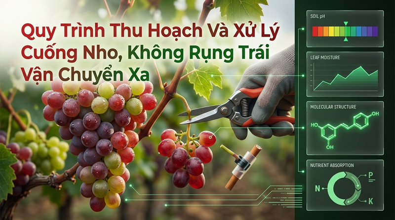 Quy Trình Thu Hoạch Và Xử Lý Cuống Nho, Không Rụng Trái Vận Chuyển Xa