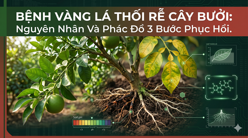 Bệnh Vàng Lá Thối Rễ Cây Bưởi: Nguyên Nhân Sâu Xa Và Phác Đồ 3 Bước Phục Hồi Bộ Rễ Tơ Sinh Học