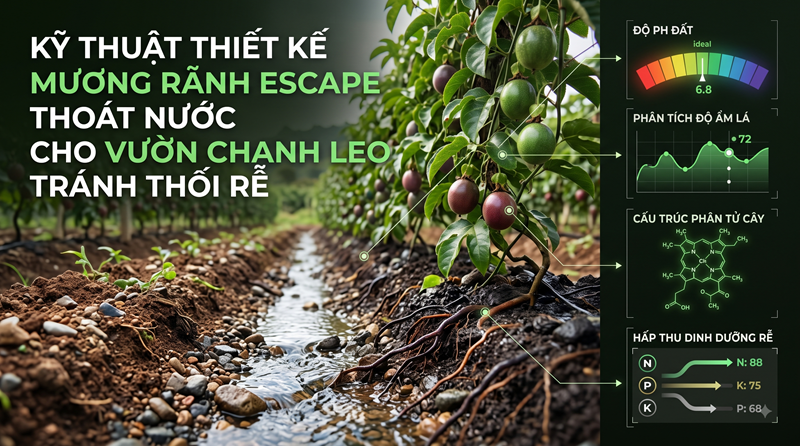Kỹ Thuật Thiết Kế Mương Rãnh Escape Thoát Nước Cho Vườn Chanh Leo Tránh Thối Rễ