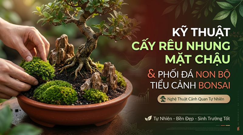 Cấy Rêu Mặt Chậu Bonsai: 4 Mẹo Phối Đá Non Bộ Xanh Đanh Không Thối Rễ